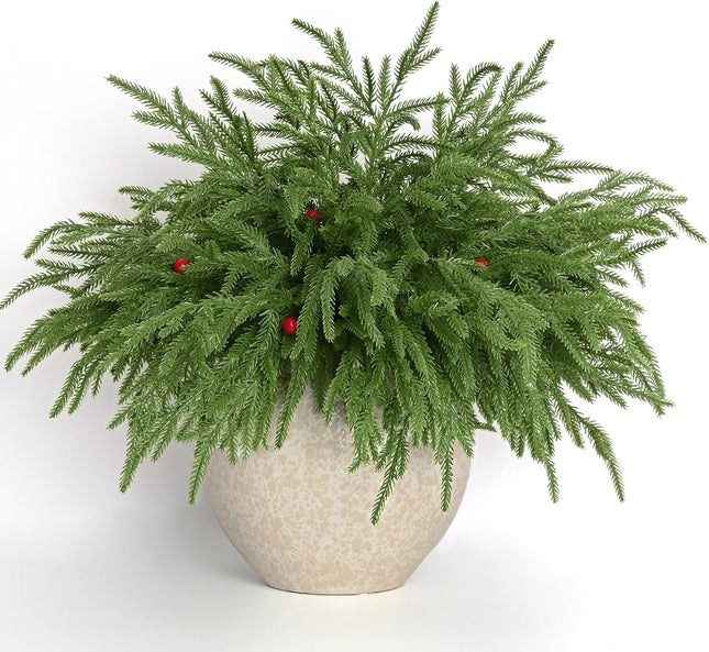 Waipfaru Christmas Decorations, 6 Pcs Christmas Norfolk Pine Stems, 18 Inch Real Touch Artificial Norfolk Pine Branches, for DIY Garland, Indoor & Outdoor Holiday Home Decor