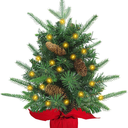 Tabletop Christmas Tree with Lights, Realistic-Feel Norfolk Pine 18 Inch Artificial Small Christmas Trees Timer 20 LED Lights Large Pine Cones, Mini Xmas Tree for Christmas Indoor Holiday Home Decor