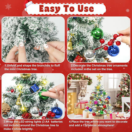 2FT Small Christmas Tree with Lights, Snowy Artificial Mini Christmas Tree, Table Top Christmas Tree Christmas Decorations Indoor Outdoor DIY for Home Decor Party s