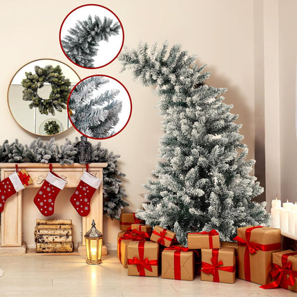 Whimsical Christmas Tree 5 FT Artificial Bendable Christmas Trees White Snow Flocked Holiday Xmas Tree Curved Shape Plastic Trees with Metal Foldable Stand Christmas Decoration Indoor Room