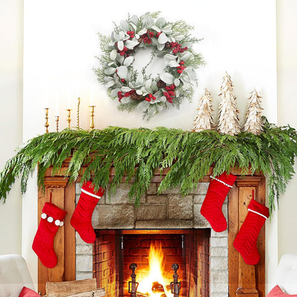 19'' Christmas Wreaths for Front Door, Aesthete Lambs Ear Wreath with Red Berries Pinecone Decor for Indoor Outdoor Christmas Year