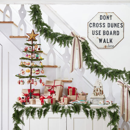 RECUTMS Christmas Garland 5.57Ft Artificial Greenery Garland Plastic Greenery Winter Plants Christmas Decorative Garlands Fake Plant Wreath for Mantel Fireplace Table Runner Step (Green)