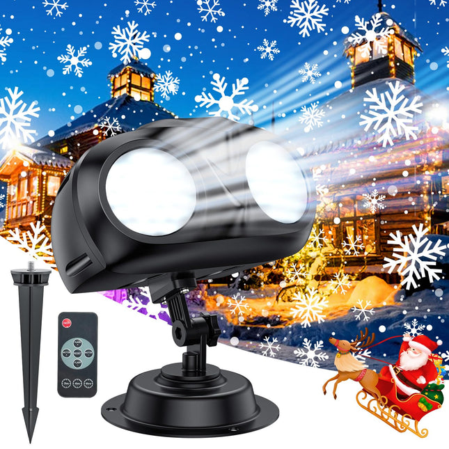 Christmas Snowflake Projector, Double Head Snowflake Projection Lights, Snowflake Light Outdoor Blizzard Projection Lights with Remote Control, Led Snowfall Show Lights for Xmas Holiday Party