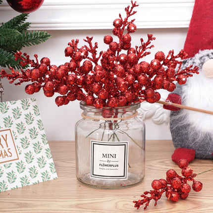 36pcs Glitter Berries Stems, 7.9 Inch Christmas Berries Stems Glitter, Artificial Berry Picks Christmas Red Berries Stems for Vases for Decoration Christmas Tree Wreath