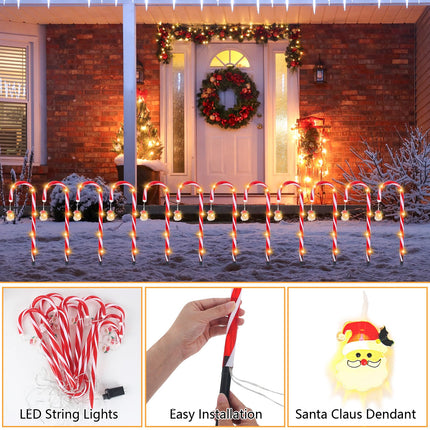 12 Pack Christmas Candy Cane Pathway Lights Christmas LED Candy Cane Lights 8 Flash Modes Candy Cane Pathway Markers Decorations Light Up Candy Canes Lights Outdoor for Walkway Yard Patio Garden Lawn