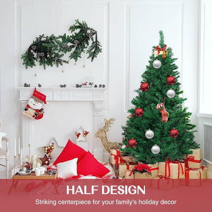 GlyinnHe 6FT Green Half Artificial Christmas Tree，Xmas Fake Half Pine Tree with Foldable Metal Stand Fully Easy Assembly Hinged Artificial Tree for Home Decoration, Party, Office