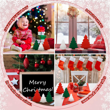 Qunclay 6 Pieces Wooden Christmas Trees Tabletop Decoration Rustic Wood Christmas Trees Tiered Tray Decoration Mini Christmas Tree Mini Wooden Block Signs Tabletop Decoration Ornaments (Tree Style)
