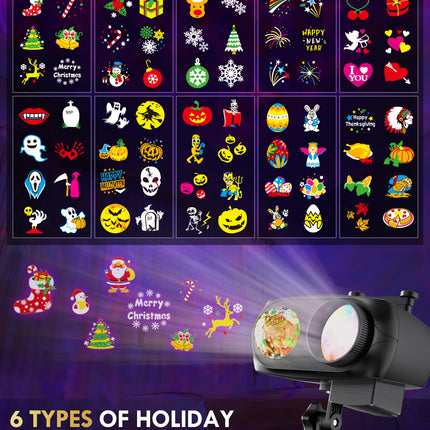Christmas Projector Lights, Holiday Projector Outdoor, 2 in 1 HD Effect Pattern Snowflake Projection Lamp, with Remote control, Timer Memory Function, 10 slides for Various Festive Atmosphere