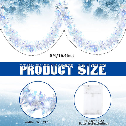 Kingdder 16.4 ft Christmas Prelit Iridescent White Tinsel Garland Metallic Garland with 50 LED Lights Hanging Christmas Garland with Light Xmas Foil Tinsel Garland for Christmas Tree Wedding Party