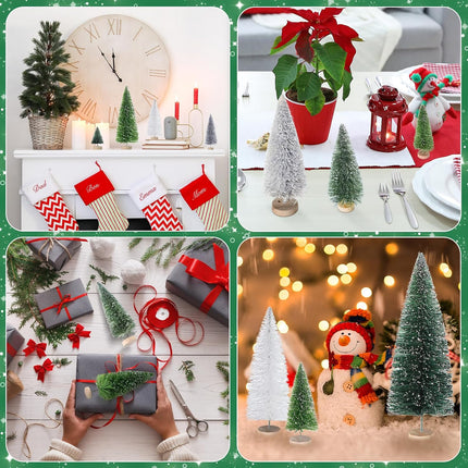 32 Pcs Artificial Mini Christmas Trees 1.4-7.9 Inch Sisal Bottle Brush Trees with Wooden Base Plastic Small Christmas Tree Miniature Pine Tree for Christmas Party Decoration Table Craft Decor
