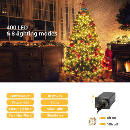Christmas Tree Lights 400 LED Christmas Lights Indoor Outdoor 6.6FT x 16 Christmas Fairy String Lights with 8 Modes/Timer/Memory Function Christmas Tree Decorations