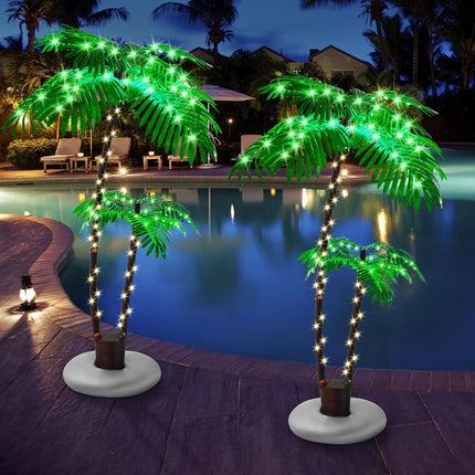 7FT Artificial Lighted Palm Tree, Light Up Tropical Fake Palm Tree for Indoor, Outdoor, Christmas, Hawaiian, Jungle, Home Party, Pool, Beach, Patio Decor