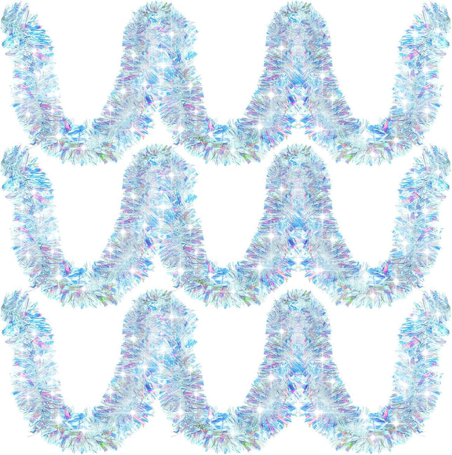 6 Pieces 39.4 Feet Christmas Tinsel Garland Blue White Strip Garland Xmas Party Metallic Tinsel Twist Garland Glitter Christmas Tree Hanging Wreath Decor for Holiday Outdoor Home (Simple Style)