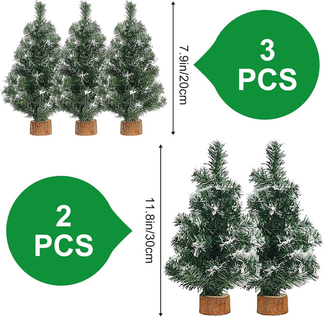 5 Pack Tabletop Artificial Mini Xmas Pine Tree Miniature Pine Christmas Tree with Base for Christmas Winter Mantel Holiday Indoor Home Kitchen Dining Table Decorations
