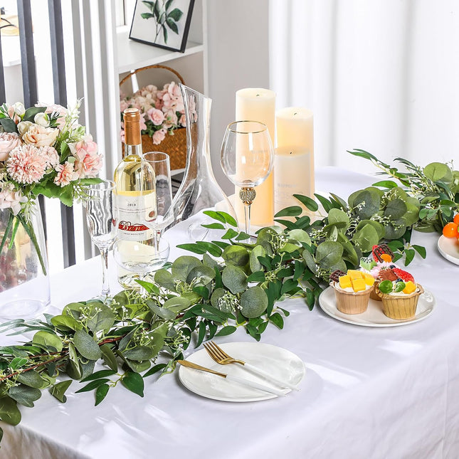 10 Sets Christmas Artificial Greenery Garlands Bulk Total 55.8 Feet Silver Dollar Eucalyptus Garland with Willow Leaves Garland Fake Vines for Rustic Wedding Baby Shower Table Mantel Home Decor