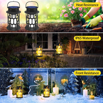 YoungPower Solar Outdoor Lantern Lights, 2 Modes Flickering Flame & Warm Light, Waterproof Hanging Lanterns for Christmas, Halloween, Patio and Yard Décor (2-Pack)