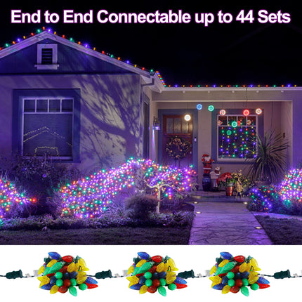 C9 Christmas Lights, 50 LEDs 24.5 FT Faceted String Lights Connectable Commercial Grade Indoor Outdoor, 120V UL Xmas Strawberry Tree Light Strand for Garden Patio Parties, Multicolor