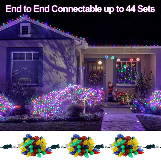 C9 Christmas Lights, 50 LEDs 24.5 FT Faceted String Lights Connectable Commercial Grade Indoor Outdoor, 120V UL Xmas Strawberry Tree Light Strand for Garden Patio Parties, Multicolor
