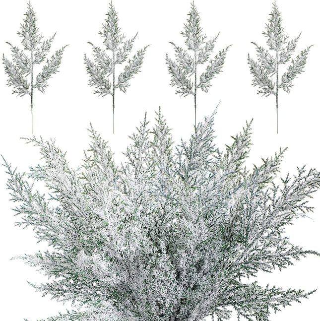 60 Pcs Christmas Artificial Faux Cedar Branches 12.6 Inch Artificial Green Cedar Sprigs Artificial Pine Branches Faux Cedar Garland Christmas Picks for Xmas Holiday Wedding Home Wreath (Snowy)