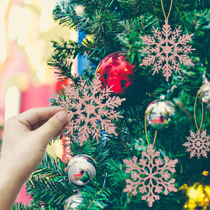 Christmas Tree Decoration Snowflake Ornaments - 36pcs Rose Gold Glitter Hanging Christmas Snowflake Ornaments for Winter Wonderland Holiday Year Christmas Tree