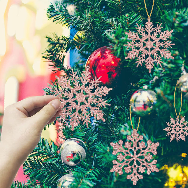 Christmas Tree Decoration Snowflake Ornaments - 36pcs Rose Gold Glitter Hanging Christmas Snowflake Ornaments for Winter Wonderland Holiday Year Christmas Tree