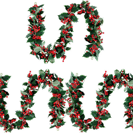 18 ft Red Berry Christmas Garland Artificial Berry Garland Xmas Decorations Indoor Outdoor Farmhouse Pine Leaves Winter Garland for Home Christmas Holiday Year Decor (Unlighted)