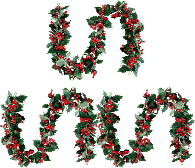 18 ft Red Berry Christmas Garland Artificial Berry Garland Xmas Decorations Indoor Outdoor Farmhouse Pine Leaves Winter Garland for Home Christmas Holiday Year Decor (Unlighted)