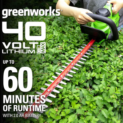 GreenWorks 40V (550 CFM / 130 MPH) Brushless Axial Leaf Blower 4Ah USB Battery and Charger with 40V Hedge Trimmer