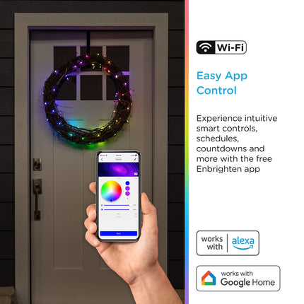 ENBRIGHTEN LED Wi-Fi Smart String Lights, Color Changing, USB Powered, Smart Control, Bluetooth, Various Color Options, Fairy Lights, Bedroom, Patio, Living Room, Play Room, and More, 69281-T2