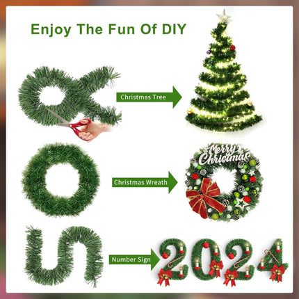 Christmas Garland Christmas Decorations, 33 Feet Green Outdoor Garland for Christmas Decor, Unlit Fluffy Twist Christmas Tree Garland for Stairs Railing, Staircase, Fireplace, Window, Door, Holiday
