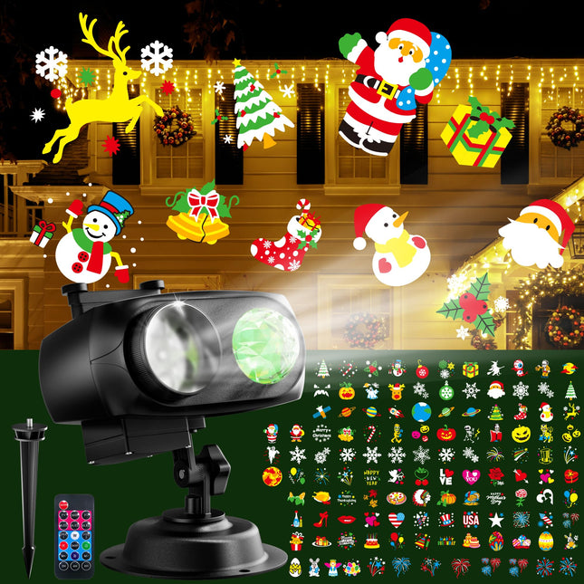 JACKYLED Christmas Projector Lights Outdoor, 2 in 1 HD Projector 150 Festive Patterns with Remote Control, Timers, IP65 Waterproof Halloween Decorations Outdoor (15 Slides 10 Colors)
