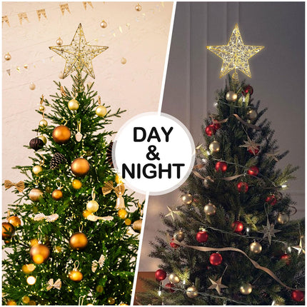 Christmas Tree Topper 10" Golden Glittered Star Tree Topper with 20 LED Lights Xmas Tree Topper Star for Xmas Decorations Ornaments Holiday Party Indoor Decor