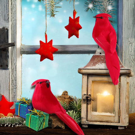 INOOMP 2Pcs Artificial Red Cardinal Birds with Clip Simulated Christmas Feathered Birds Foam Bird Adornment for Christmas Tree Ornament Birds Crafts Tree Home Outdoor Decorations