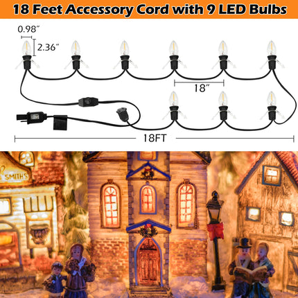 Meonum Accessory Cord with 9 LED Light Bulb, 18ft Christmas Village Lights Cord with Dimmer Switch, C7 Blow Mold Lights for Christmas Village Houses, Halloween Pumpkin Skeleton Crafts Decoration