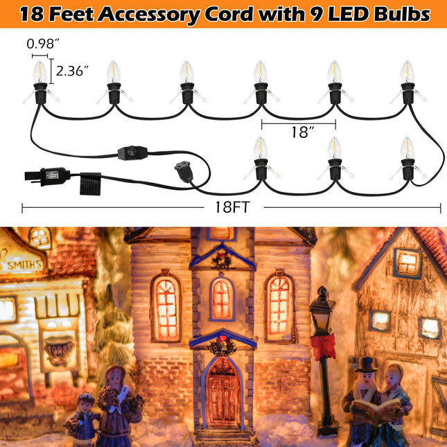 Meonum Accessory Cord with 9 LED Light Bulb, 18ft Christmas Village Lights Cord with Dimmer Switch, C7 Blow Mold Lights for Christmas Village Houses, Halloween Pumpkin Skeleton Crafts Decoration