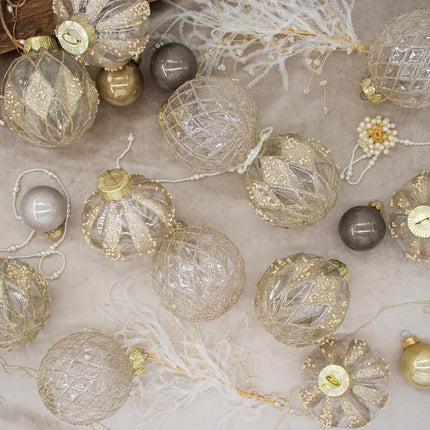 12 PCS Clear and Champagne Christmas Ball Ornaments, 80mm/3.15 Inches Rustic Farmhouse Christmas Decorations, Large Shatterproof Luxury Hand-Painted Xmas Ornaments for Christmas Tree, Wedding