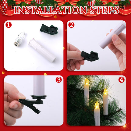 Retisee 40 Pcs Christmas LED Window Candles with Remote Control and Tree Clips Christmas Candles Light Flickering Battery Operated Candlesticks Flameless Candles for Christmas Indoor Outdoor (White)