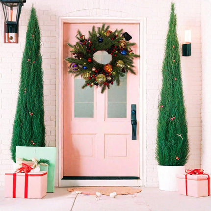 Pre-Lit Christmas Wreath 20 Inches Small Battery Operated Timer Lighted Artificial Pine Berries Xmas Decorations for Christmas Festival Celebration Front Door Wall Window Party Decor