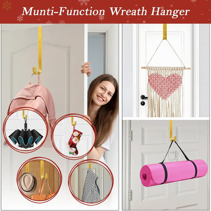 12" Metal Wreath Hanger for Front Door Non-Scratch, Damage- Wreath Hanger Heavy Duty, Over-the-Door Hooks for Hanging Welcome Sign, Wreath Holder for Easter, Halloween, Fall, Christmas Decorations