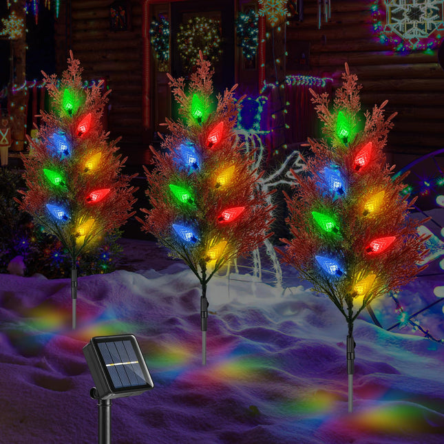 Strawberry Christmas Decorations Outdoor,2PACKS 40LED C6 Strawberry Tree Solar Garden Lights with Xmas Ornaments s Decor,Solar Christmas Tree Lights for Home/Lawn/Porch Decor