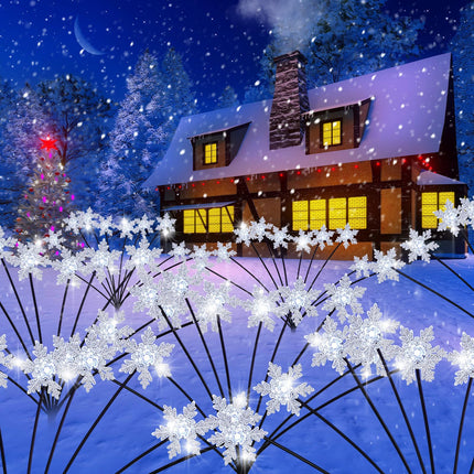Christmas Solar Swaying Lights 4 Pack 40 LED Christmas Snowflake Lights with 2 Lighting Modes Cool White Waterproof Solar Outdoor Pathway Lights Firefly Garden Lights Decorative for Yard