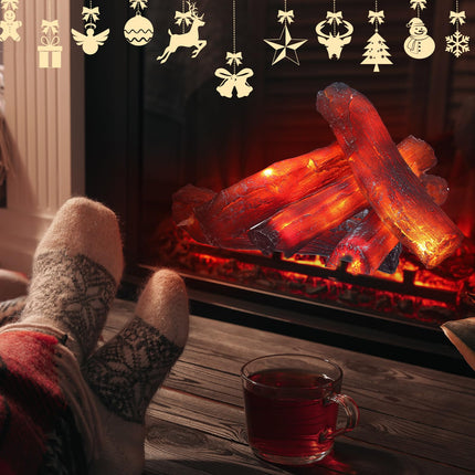 Tuanse 4 Pcs Christmas Fireplace Logs Light Fake Fireplace Logs Flameless Fireplace Lights LED Fireplace Log Fake Flameless Fire Log LED Log for Christmas Ornament Home Winter Indoor Party Decoration