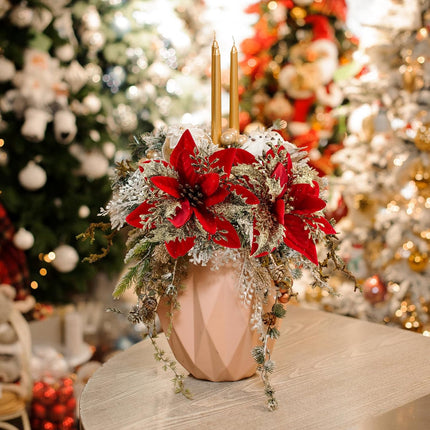 SPORTYOUTH 30 Pcs Red Gold Poinsettias Artificial Christmas Flowers Large 5.5" Glitter Poinsettia Christmas Tree Decoration Flower with Clips & Stems for Xmas Wreath Year Wedding Party Ornament