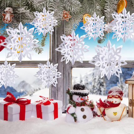 JOHOUSE 12PCS Snowflake Decorations, 3D Paper Snowflake Garland White Hanging Snowflake Ornaments for Winter Christmas Home Decorations