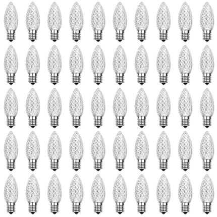 Meconard C9 Led Replacement Christmas Light Bulbs, C9 Shatterproof Led Bulbs for Christmas Indoor Outdoor String Lights, E17 Intermediate Base, Commercial Grade Holiday Bulbs, Cool White, 50Pack