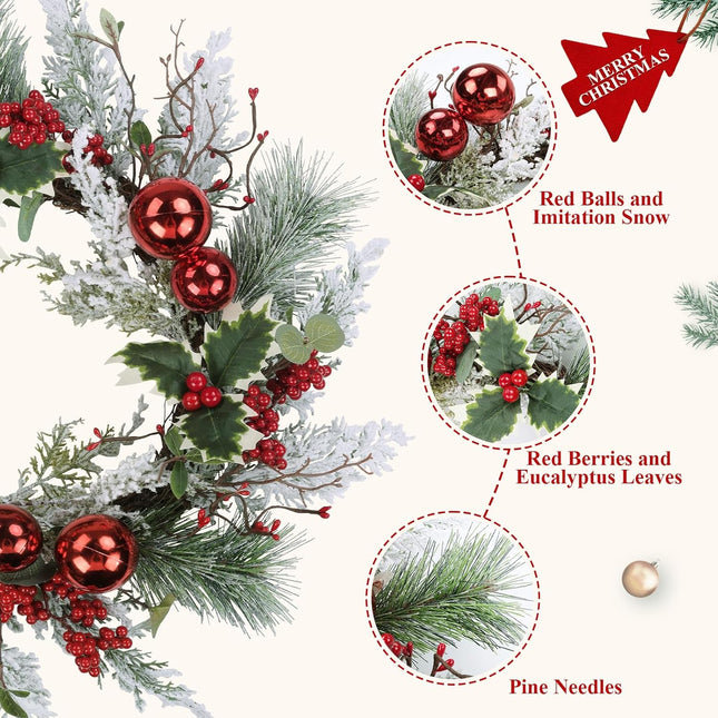 Pauwer Christmas Wreaths for Front Door, Outdoor Christmas Wreath, Artificial Christmas Wreath, Decorated with Pine Cone, Red Berries, Winter Door Wreath for Wall Windows Xmas Decoration, 20inches