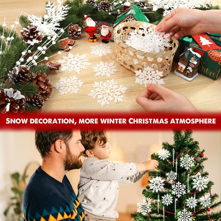 84 Piece Christmas Tree Ornaments Set, Christmas Glitter Berries Stems Poinsettia Flower Artificial Snowflake Icicle Drop - Christmas Decoration DIY Xmas Wreath Holiday Home Party Decor (White)