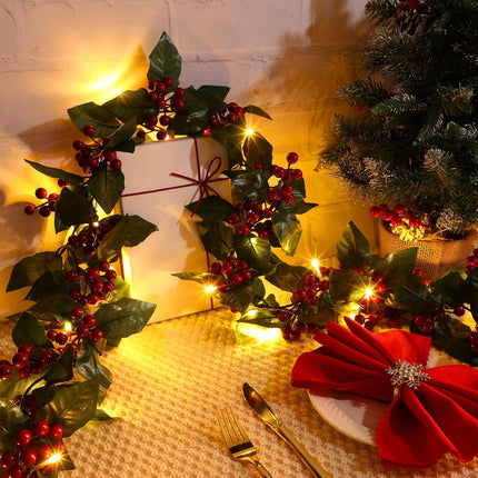 6 Pcs Christmas Garland with 30 LED Lights 36 ft Berry Artificial Garland Warm LED Christmas Decorations Xmas Green Table Decor for Indoor Outdoor Fireplace Stairs Mantel Door Holiday