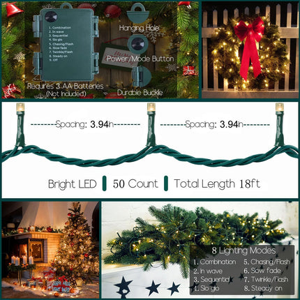 Battery Operated Christmas Lights - 50 LED Mini Lights Battery Operated String Lights Indoor Outdoor String Lights with Timer 8 Modes Fairy Lights for Christmas Tree Wreath Party, Warm White