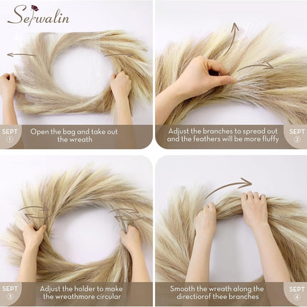 Serwalin 24” Pampas Grass Wreaths, Ivory and Taupe Pampas Wreaths Home Decor, Front Door Decor Pampas Feather Wreath for DIY Arrangement Farmhouse Beach Boho Table Centerpieces Bathroom Bedroom Decor